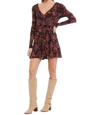 Free People Hello Lover Tunic/Mini Dress Flowy Boho Chic Long Sleeve Sz M V-neck
